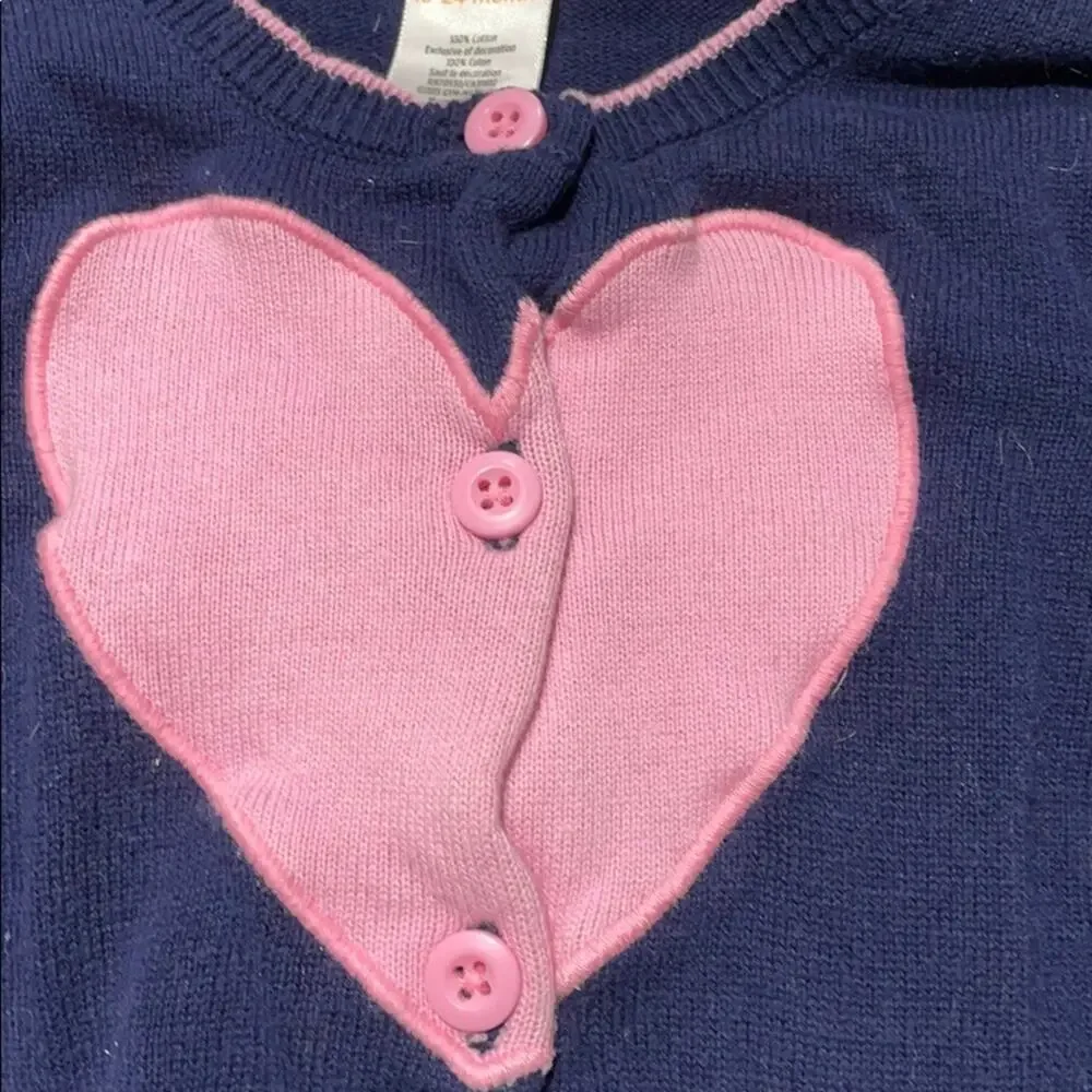 Gymboree 18-24 blue sweater pink heart euc